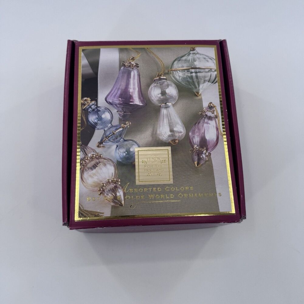 Lenox Christmas Olde World Ornaments Set of 6 Crystal Assorted Colors Decoration